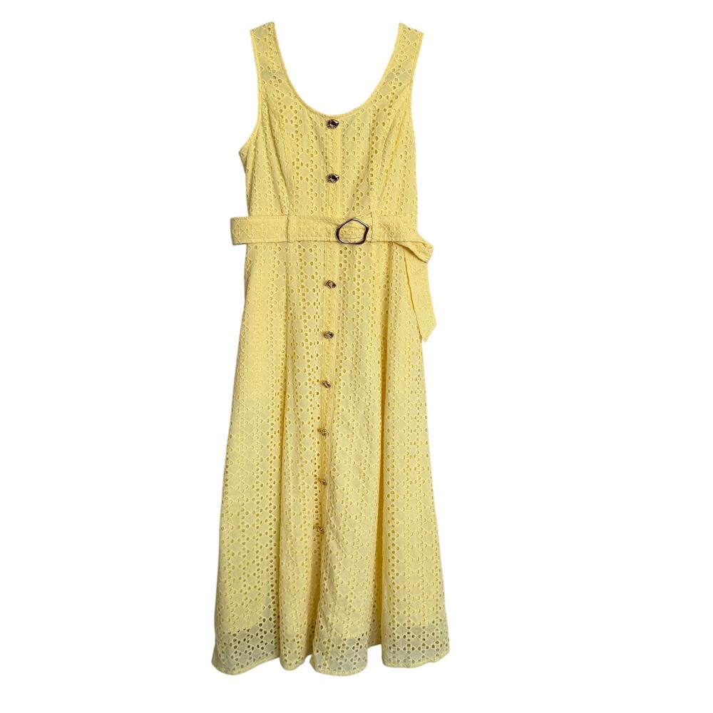 ENTRO YELLOW EYELET SLEEVELESS MIDI DRESS - SMALL - Picture 2 of 3